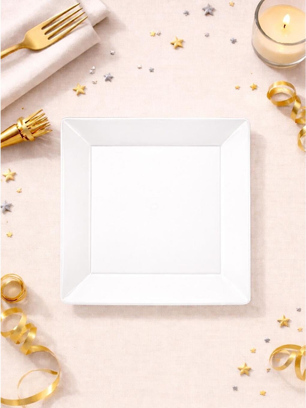 Plastik  Kare Tabak 22 Cm Beyaz 10'Lu