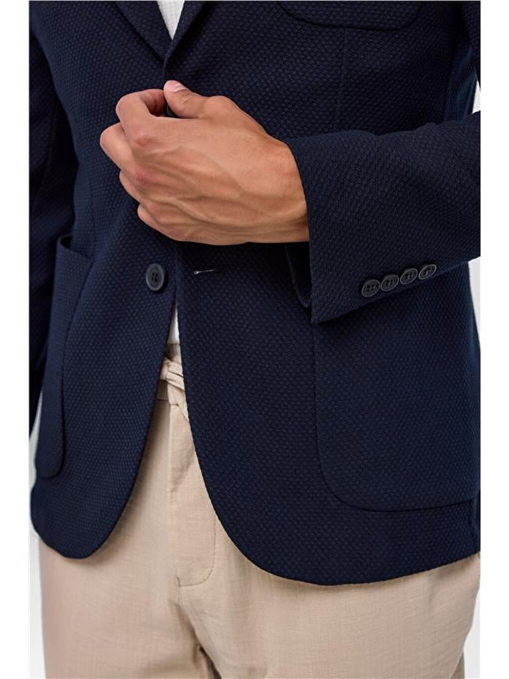 Lacivert Slim Desenli Sivri Yaka 6 Drop Ceket-4