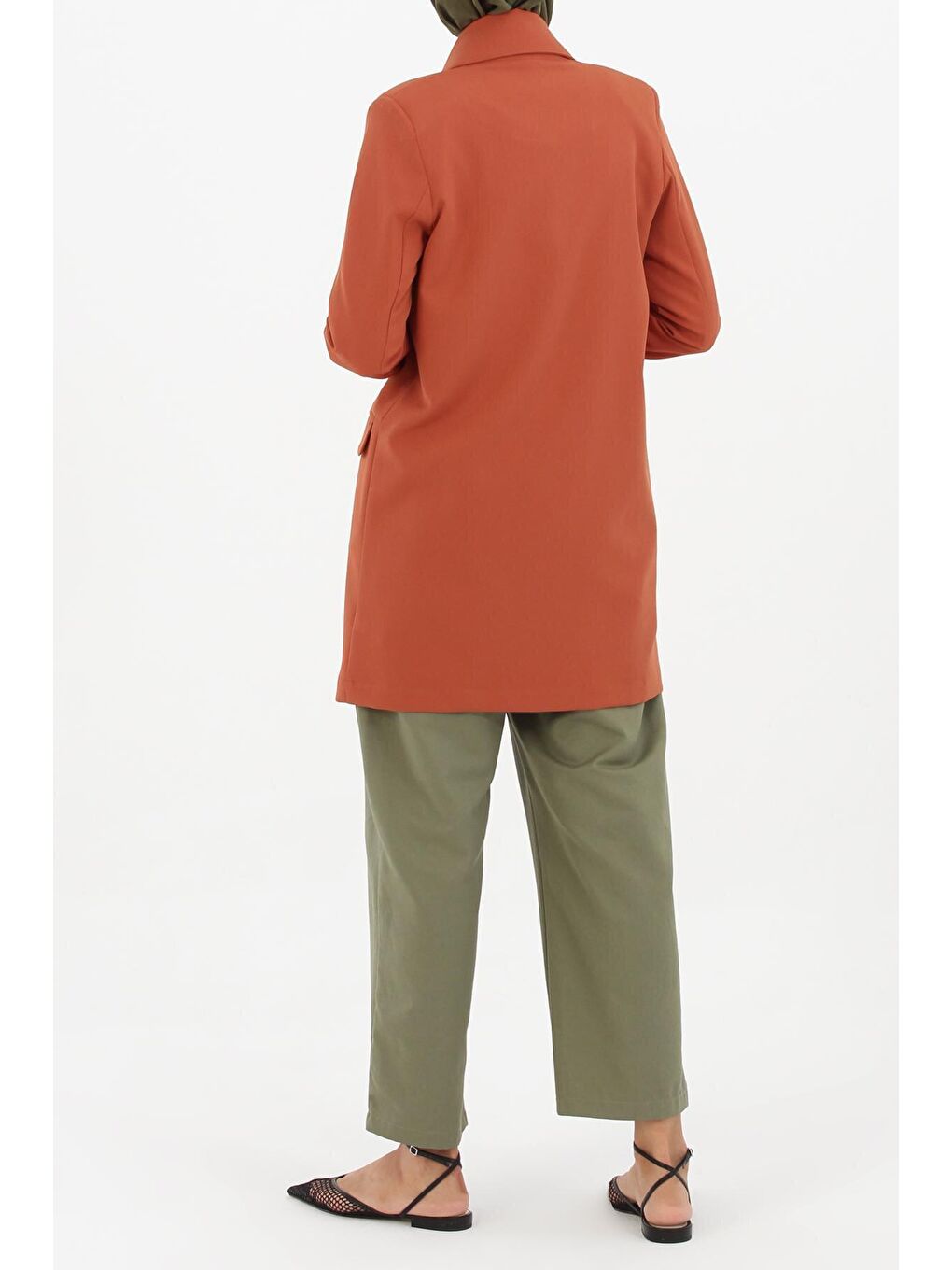 Kahverengi Kiremit Kruvaze Cepli Blazer Ceket-4