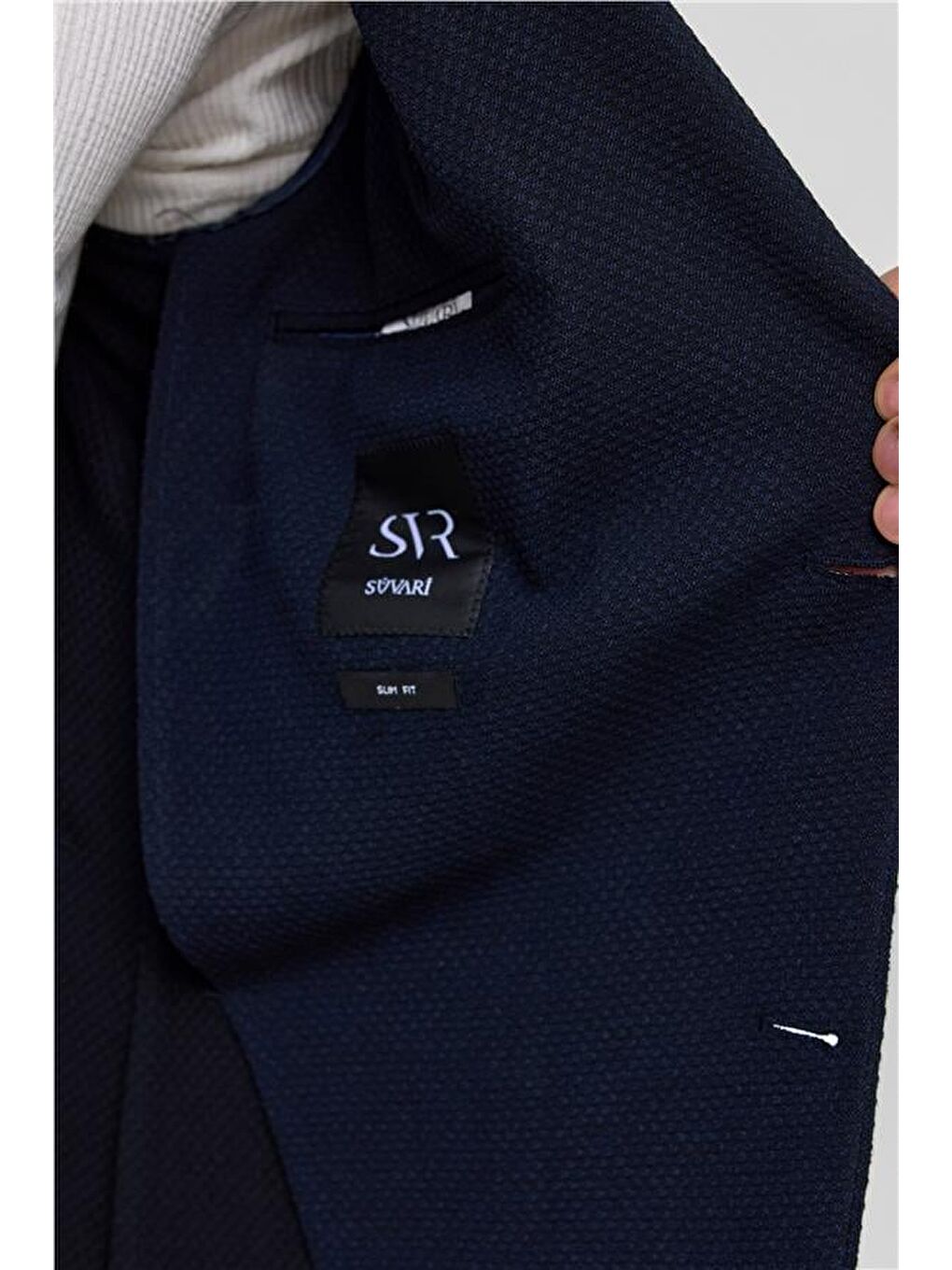 Lacivert Slim Desenli Sivri Yaka 6 Drop Ceket-5