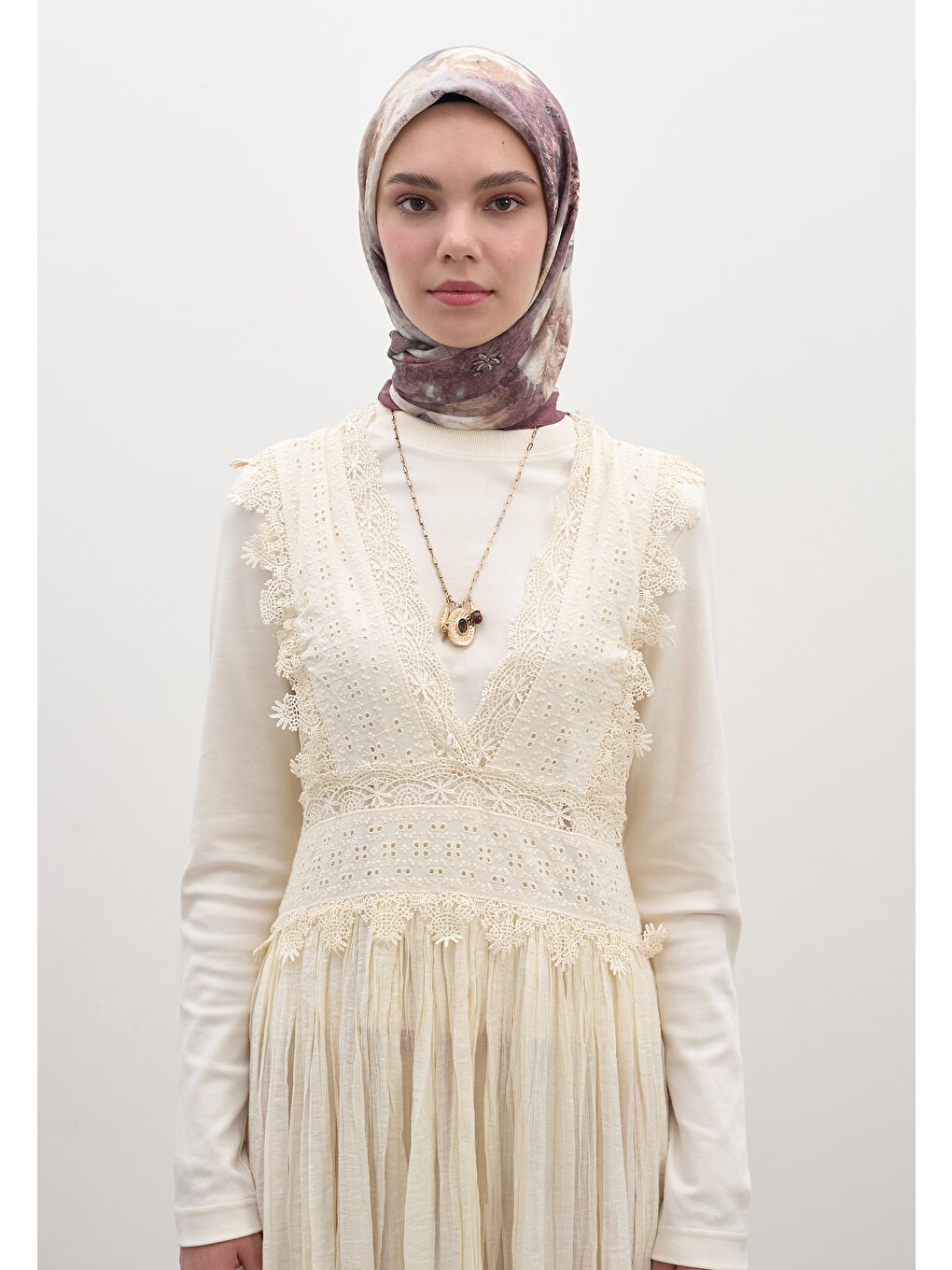 Pembe Vıntage Rose Desen Pamuklu Viskon Eşarp Gülkurusu-1