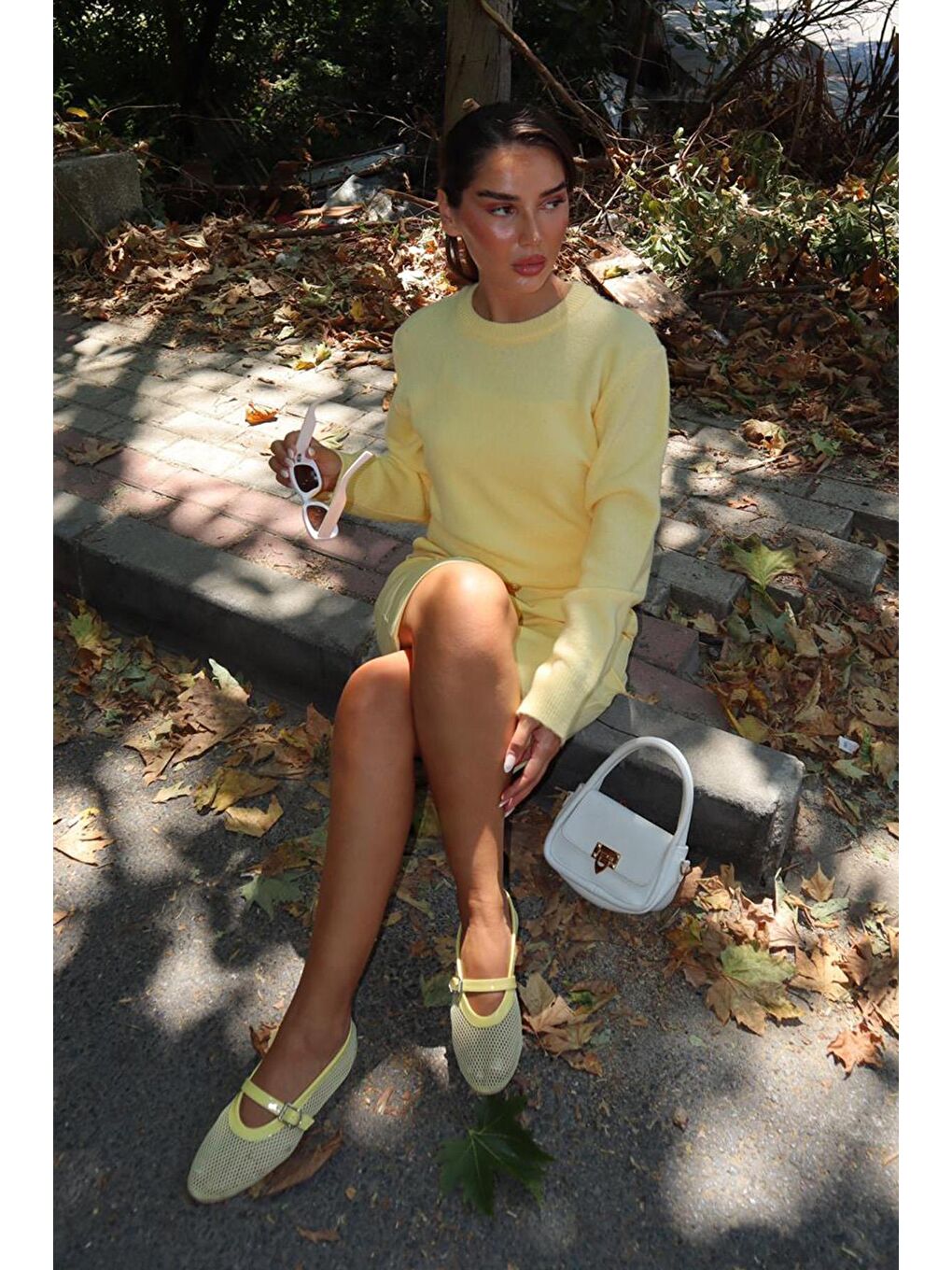 Sarı Bisiklet Yaka Kadın Triko Kazak Mg2494-4