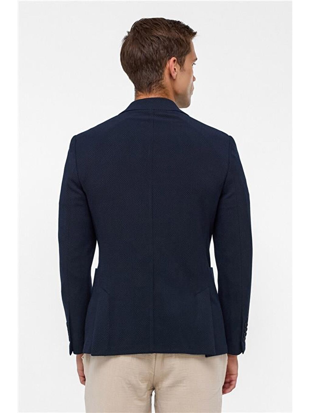 Lacivert Slim Desenli Sivri Yaka 6 Drop Ceket-7