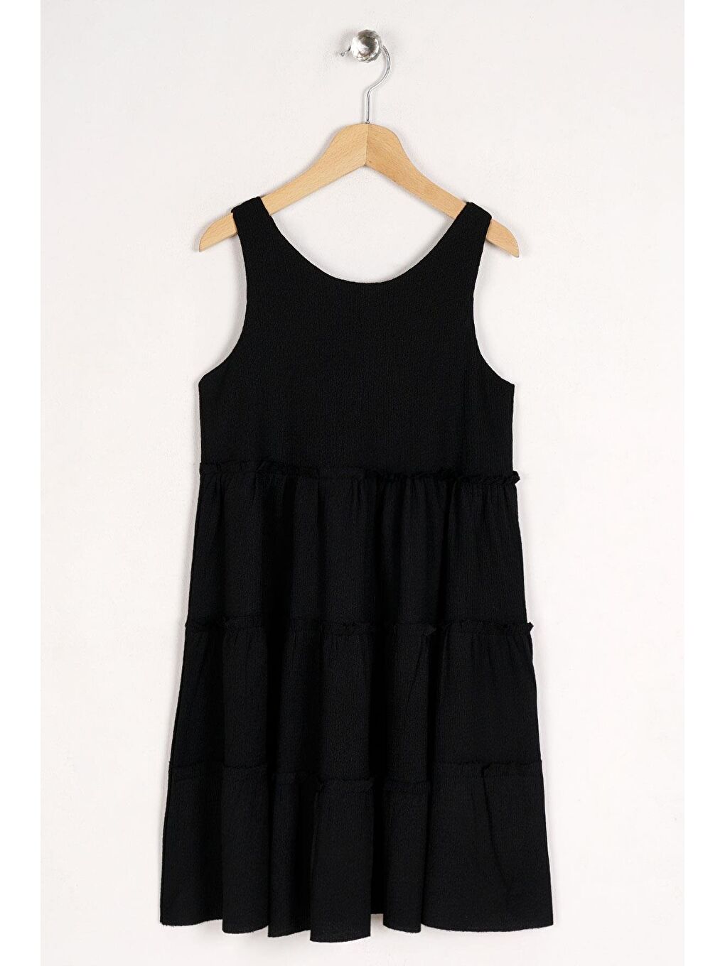 Bisiklet Yaka Sıfır Kol Beli Lastikli Siyah Renk Kız Çocuk Elbise-4