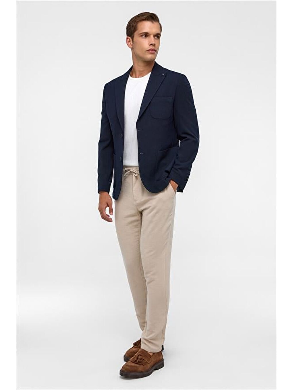 Lacivert Slim Desenli Sivri Yaka 6 Drop Ceket-9