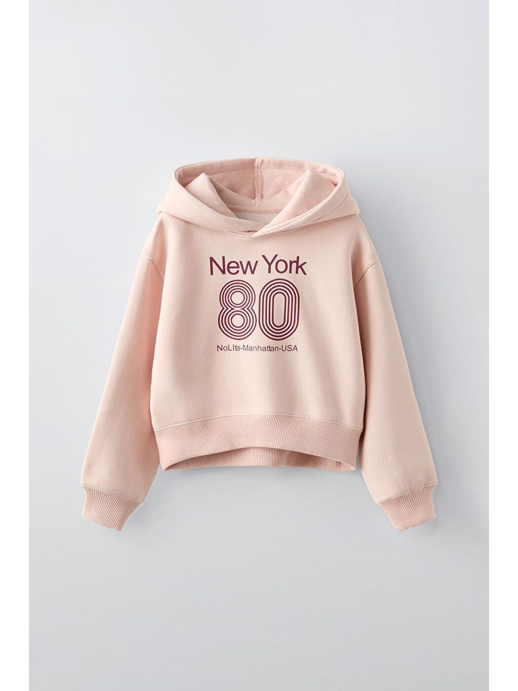 Pembe Kız Çocuk Pamuklu Pudra Kapüşonlu New York Baskılı Eşofman Takımı - Geniş Paça Model-2
