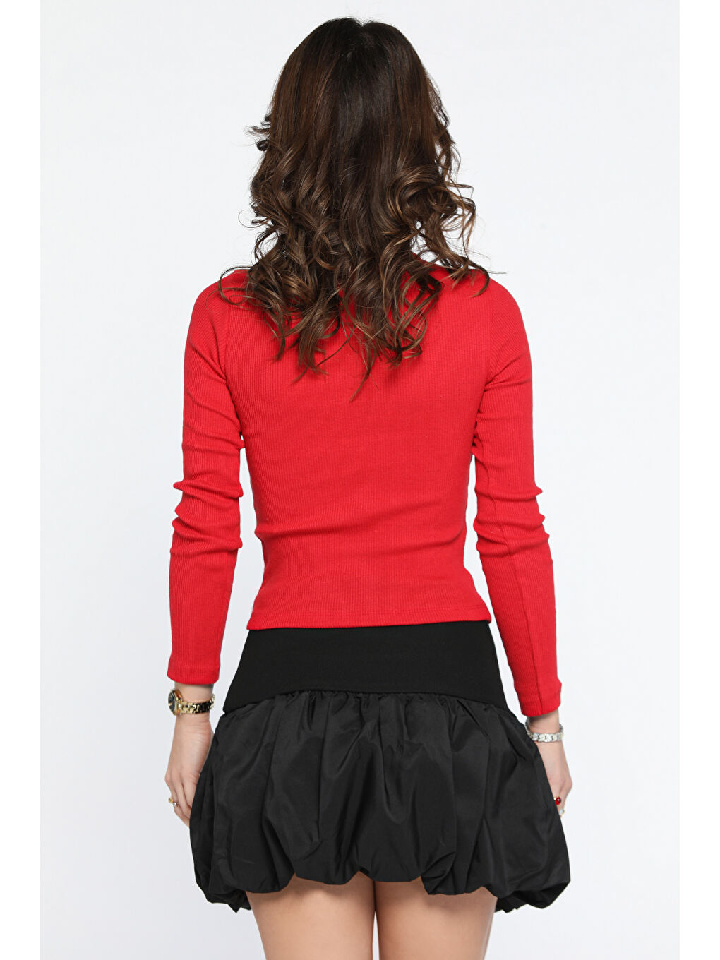 Kırmızı Ön Pencereli Elastanlı Kaşkorse Bluz-2