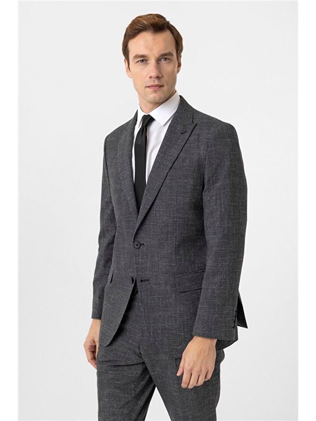 Antrasit Regular Desenli Sivri Yaka 6 Drop Takım Elbise-1