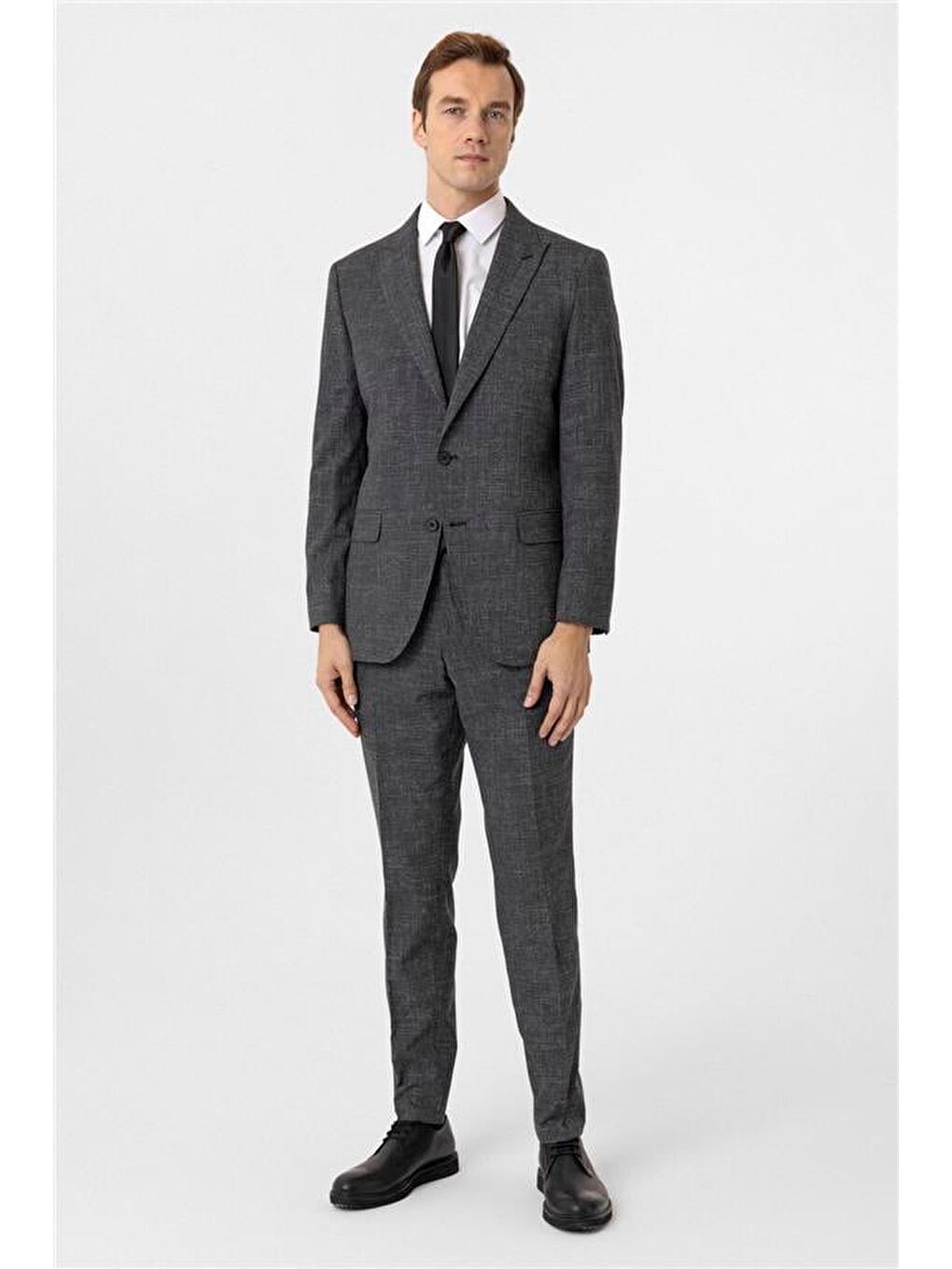 Antrasit Regular Desenli Sivri Yaka 6 Drop Takım Elbise-2