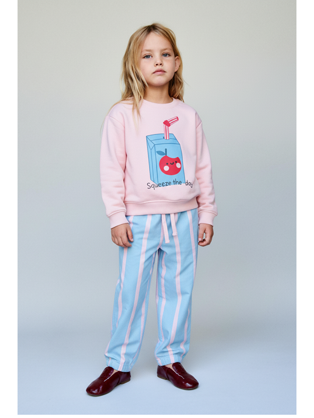 Karışık Kız Çocuk Pamuklu Pembe Squeeze The Day Baskılı Eşofman Takımı - Çizgili Alt Model