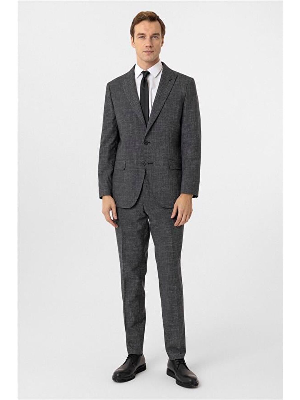 Antrasit Regular Desenli Sivri Yaka 6 Drop Takım Elbise-3