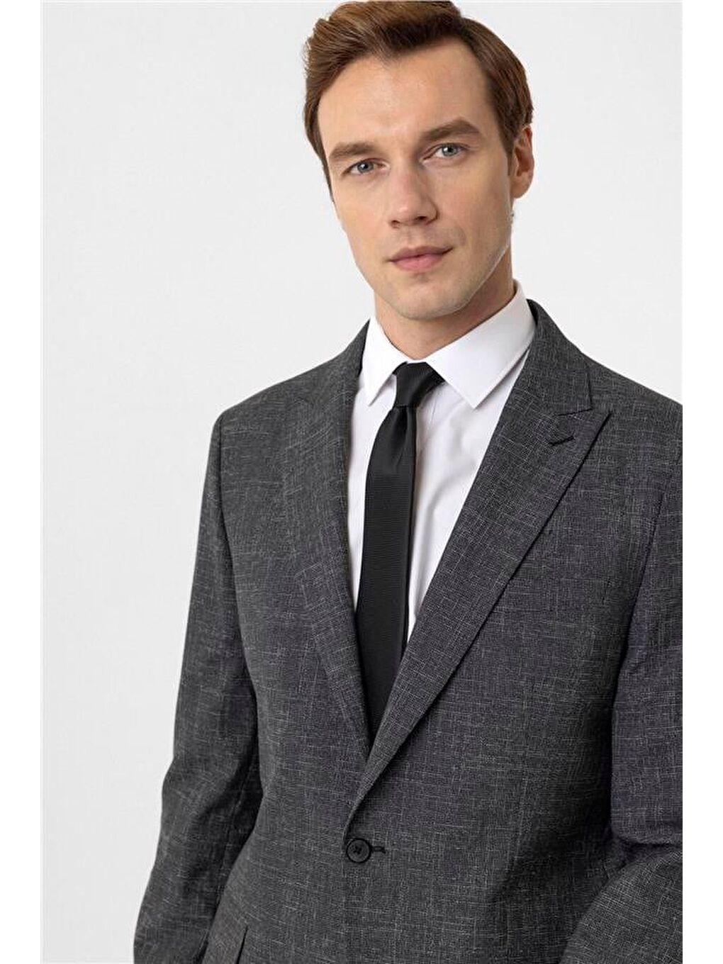 Antrasit Regular Desenli Sivri Yaka 6 Drop Takım Elbise-4