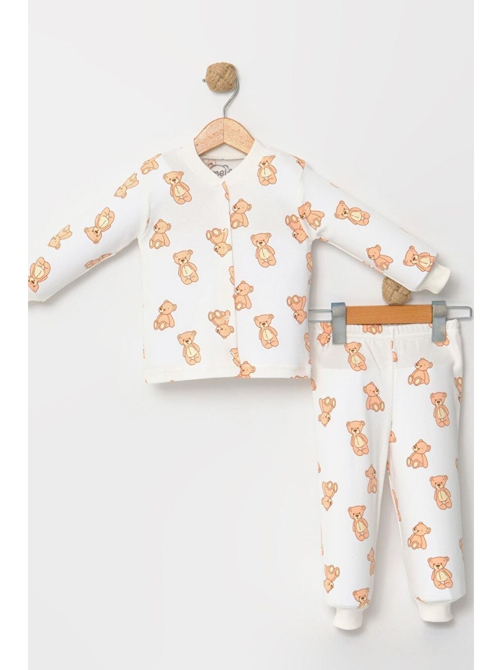 Ekru Kız Çocuk Desenli Pamuklu 2'Li Pijama Takımı