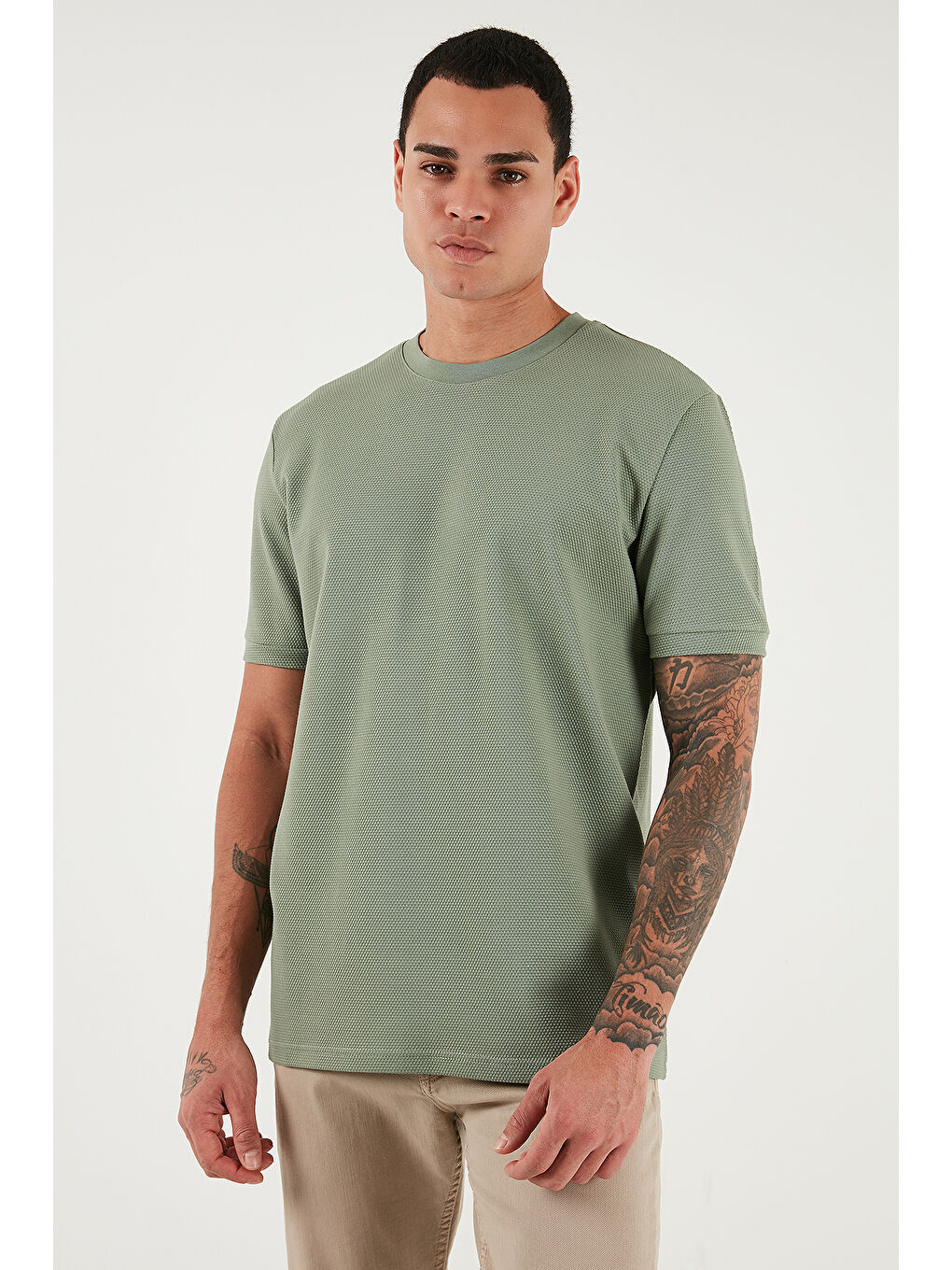 Yeşil Streç Pamuklu Slim Fit Sıfır Yaka Tişört 5902639-5