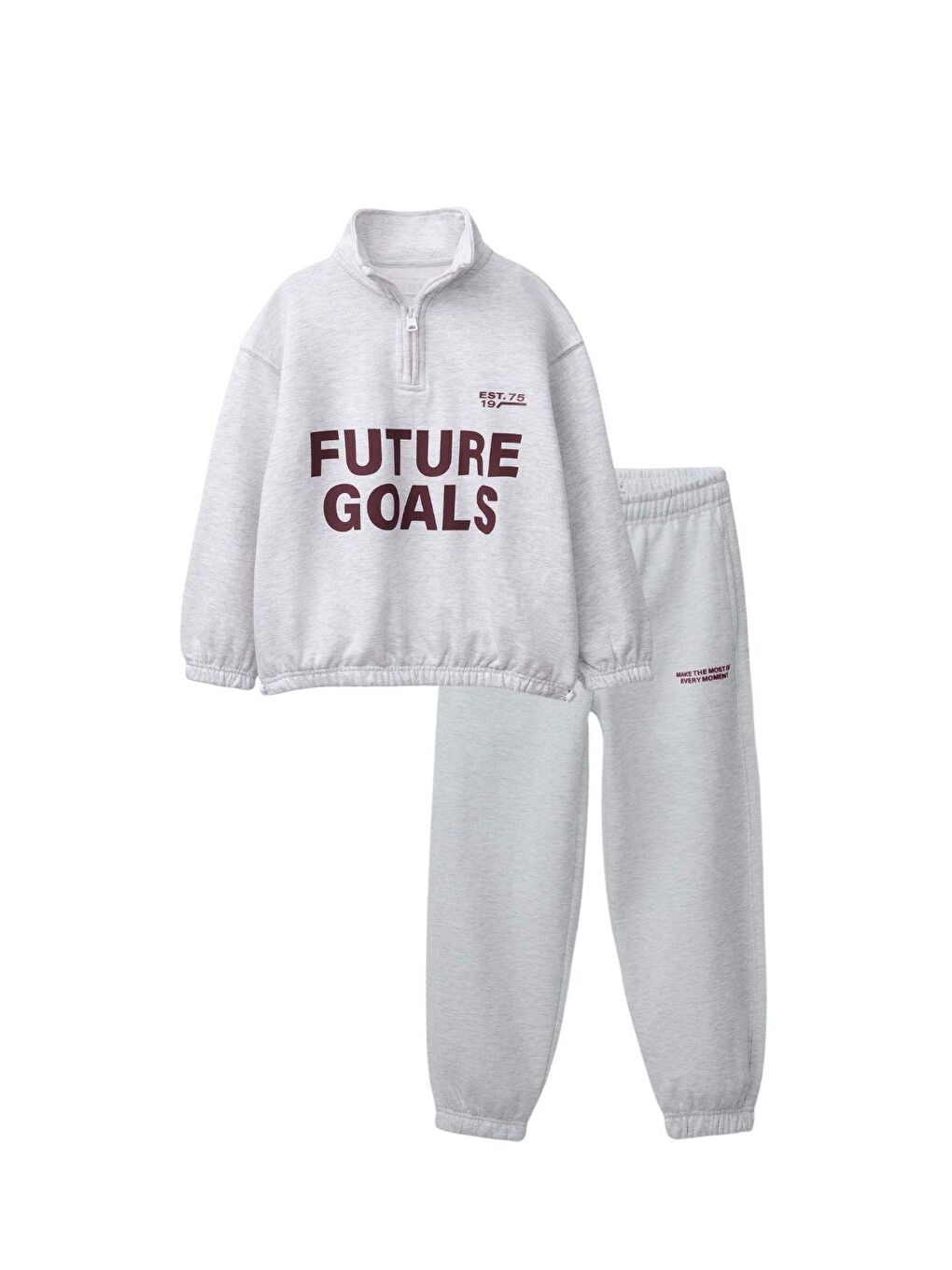 Erkek Çocuk Pamuklu Gri Yarım Fermuarlı Future Goals Eşofman Takımı-1