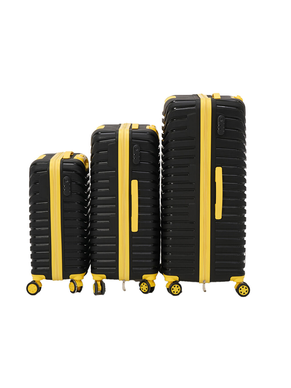 3’lü Set Siyah-Sarı PP Valiz-4