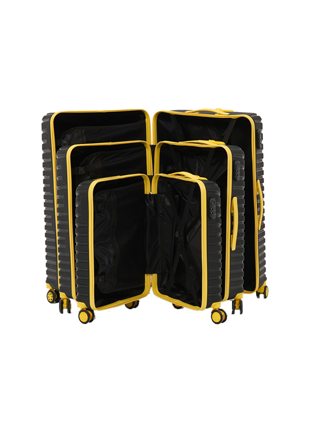 3’lü Set Siyah-Sarı PP Valiz-5