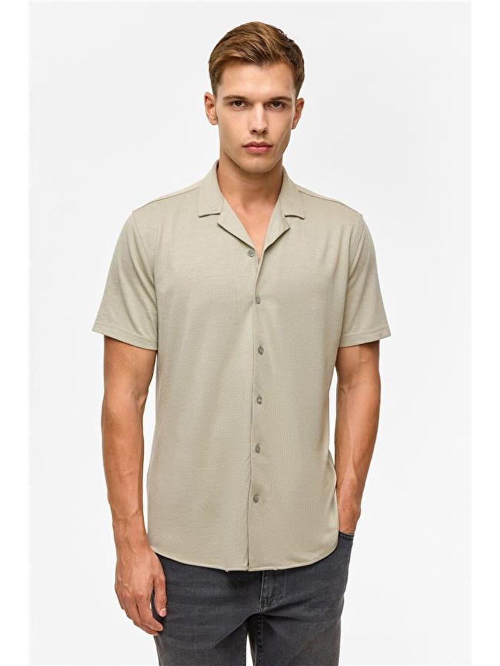 Koyu Haki Slim Fitilli Apaş Yaka Gömlek-1