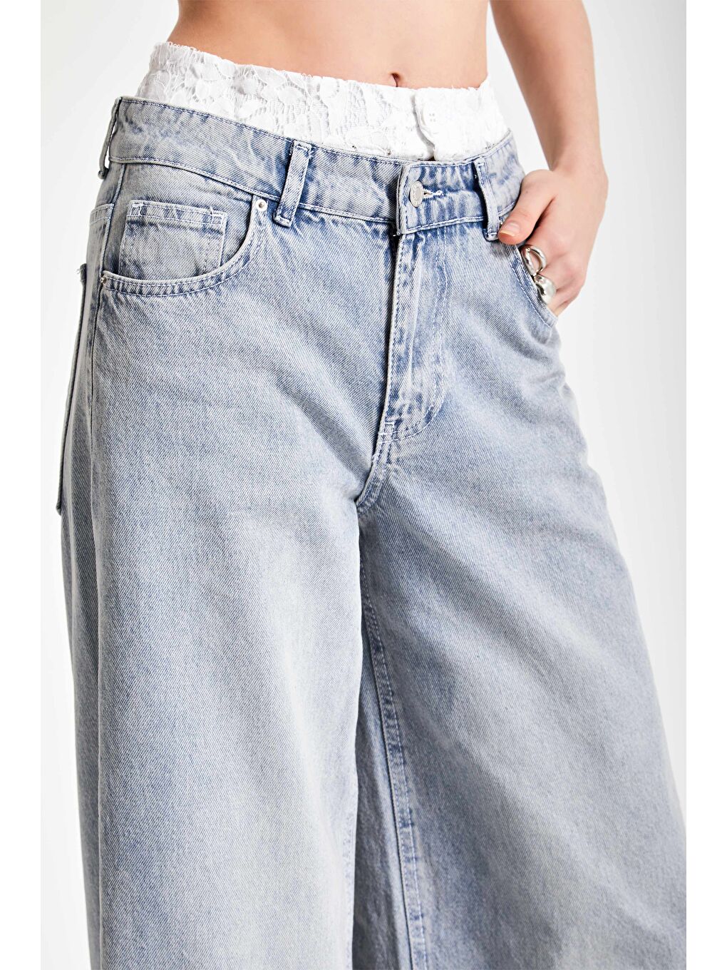 Mavi Kadın Jean Rengi 2S532 Dantelli Boxer Detaylı Palazzo Fit Denim-2