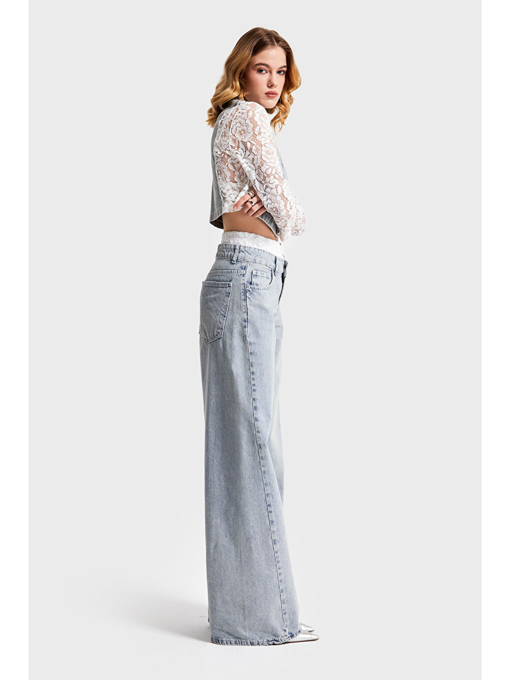 Mavi Kadın Jean Rengi 2S532 Dantelli Boxer Detaylı Palazzo Fit Denim-4