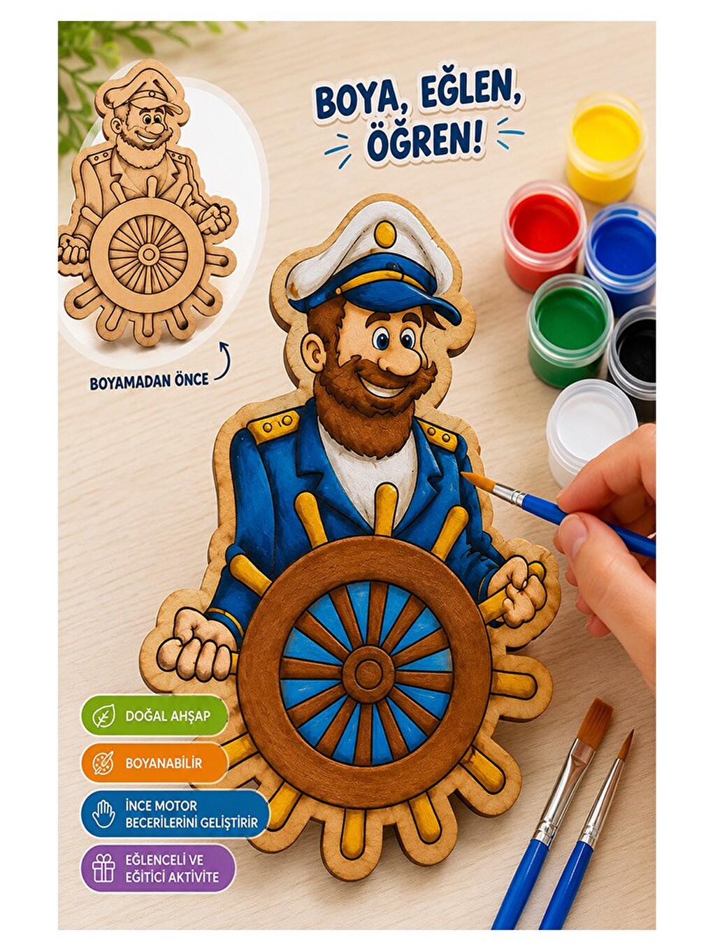 Ahşap Boyama Meslekler 10 Lu 1 Paket 10x15cm Ahşap Boyama 6 Renk Boya Resim Fırçası Etkinlik Çocuk G-2