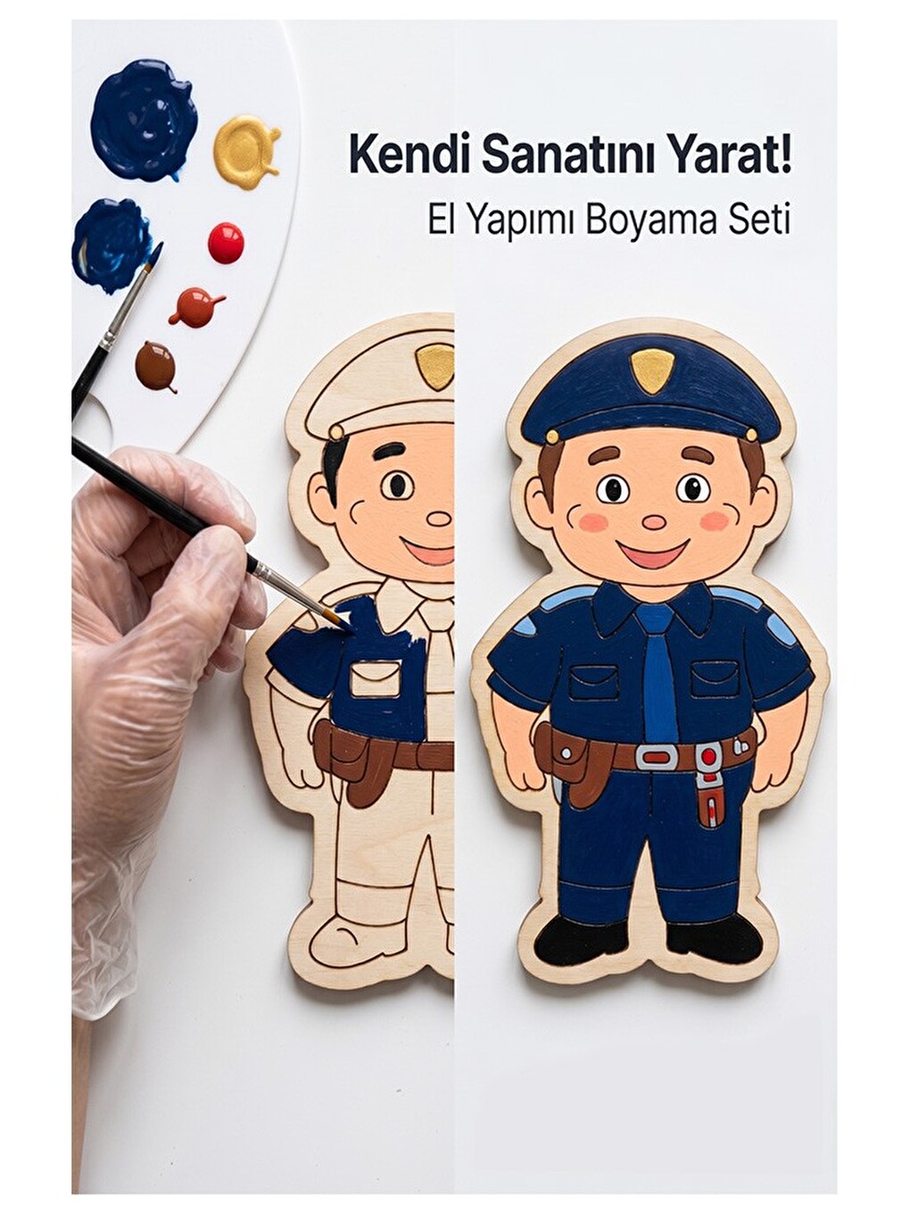 Ahşap Boyama Meslekler 10 Lu 1 Paket 10x15cm Ahşap Boyama 6 Renk Boya Resim Fırçası Etkinlik Çocuk G-3