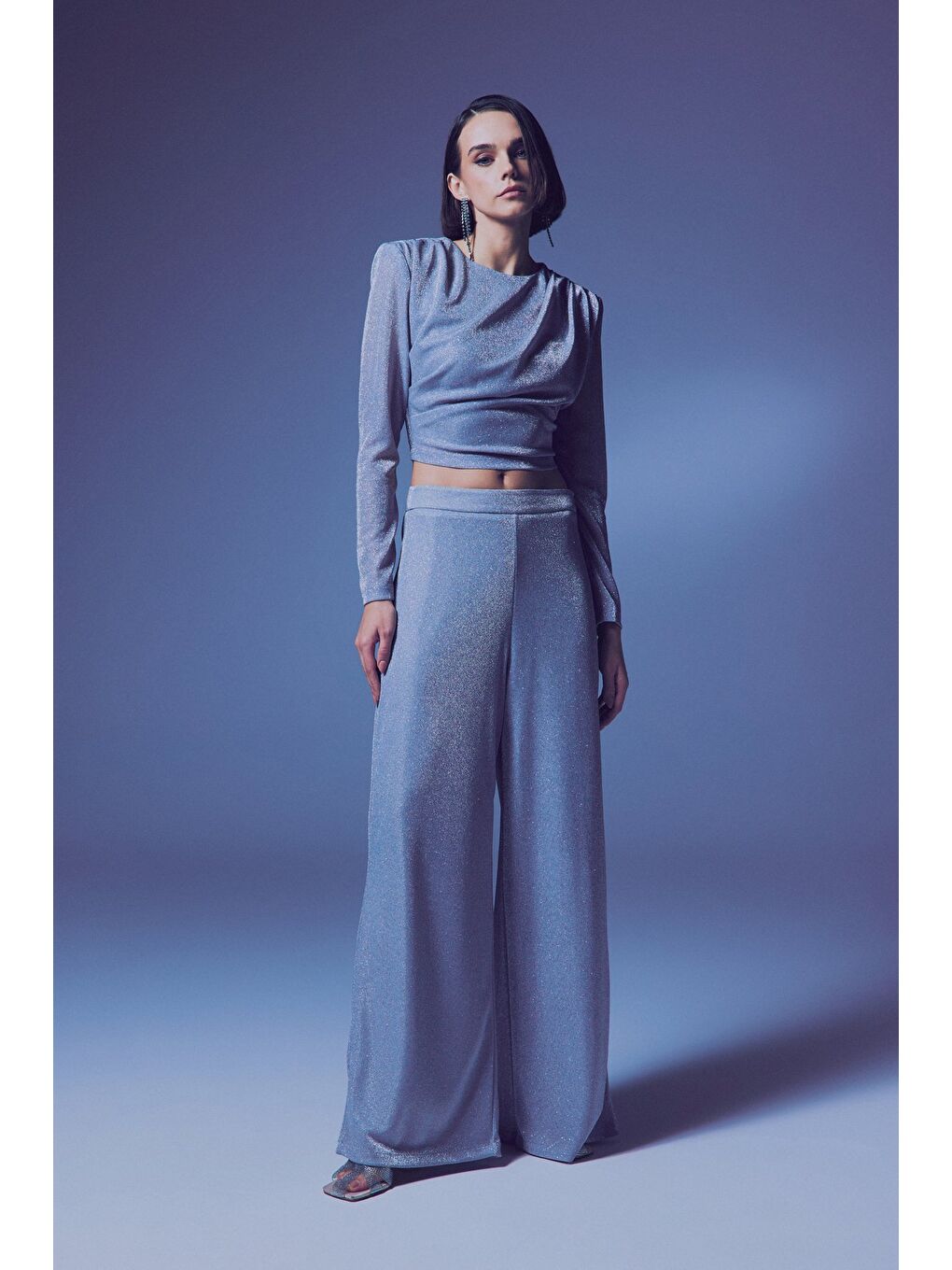 Gri Simli Salaş Pantolon - Gümüş