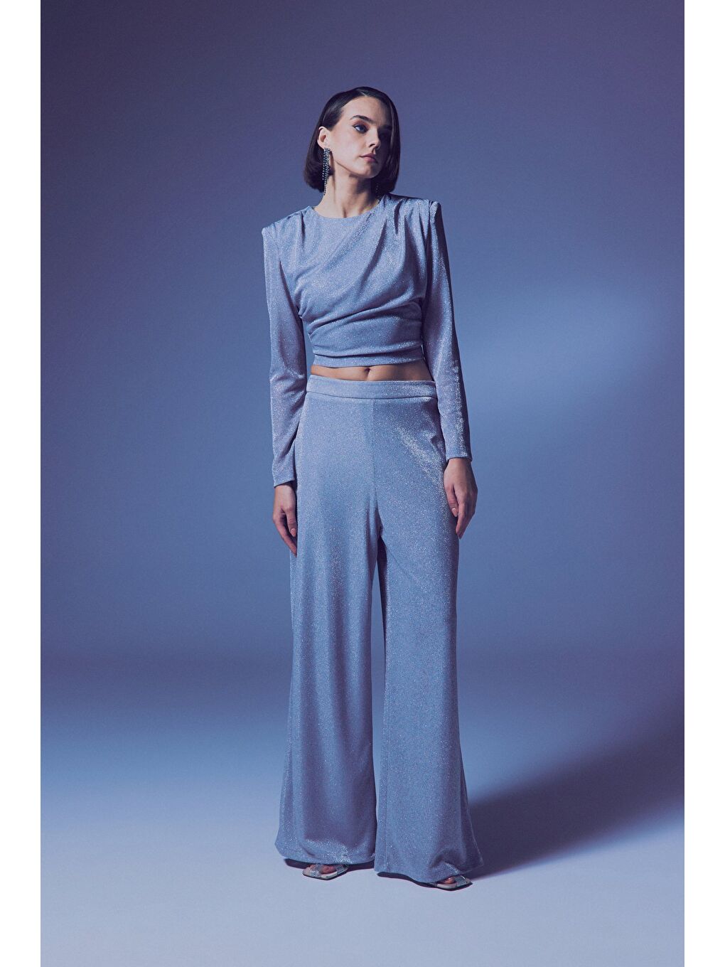 Gri Simli Salaş Pantolon - Gümüş-1