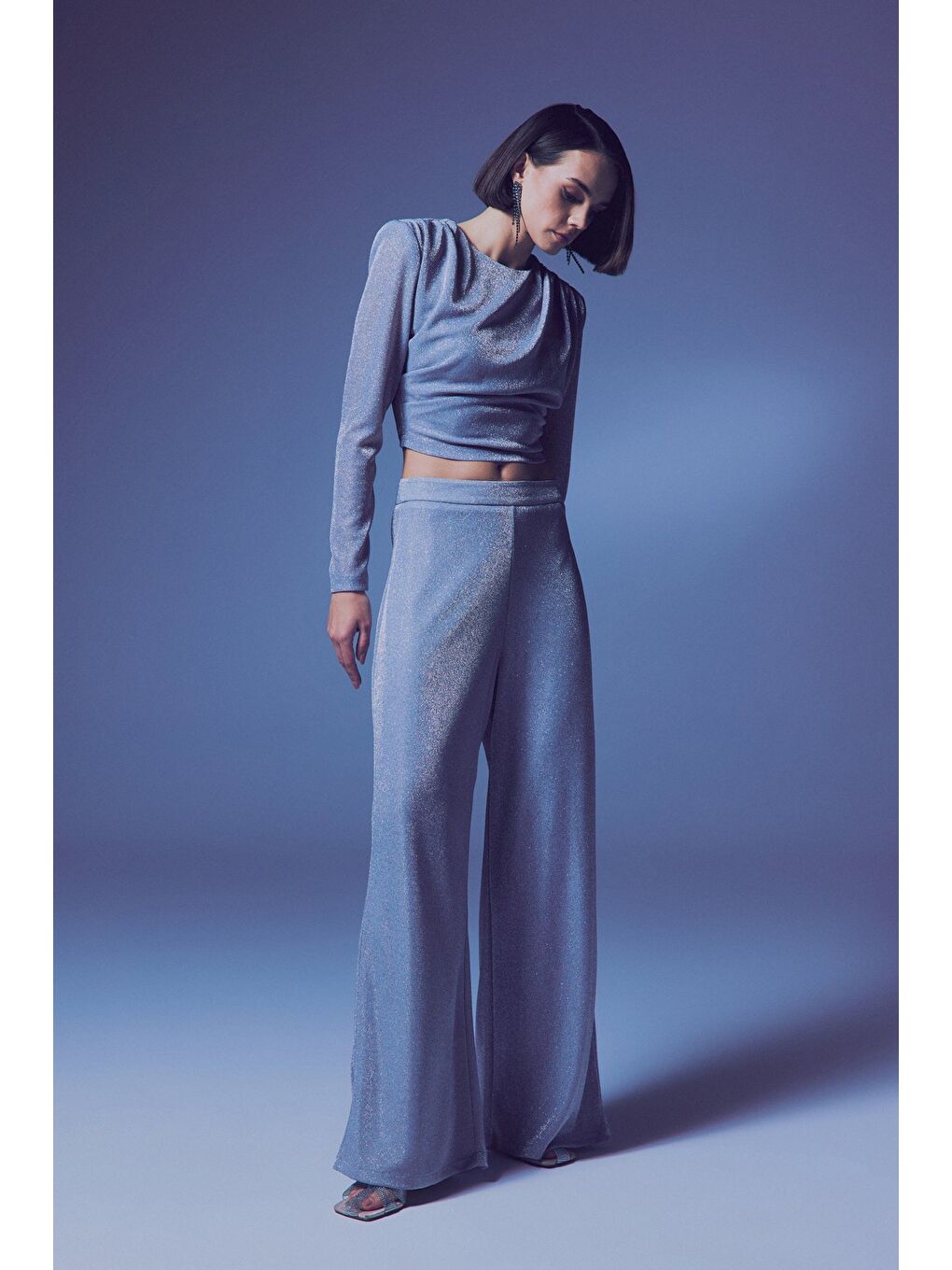 Gri Simli Salaş Pantolon - Gümüş-2