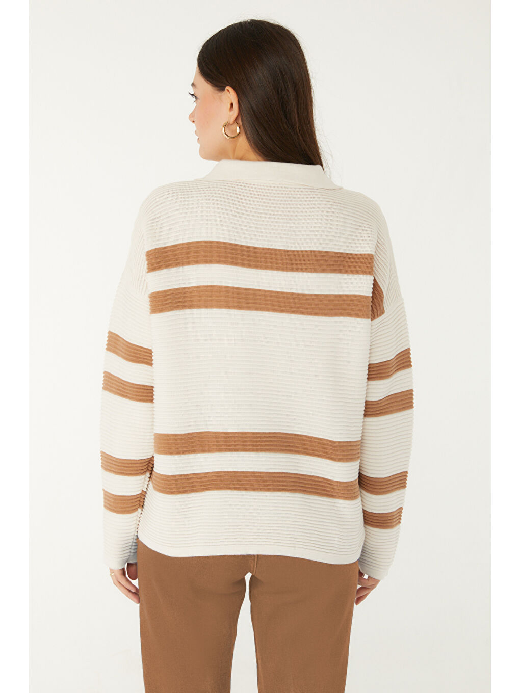 V Yaka Kadın Ekru Trkio Kazak - 26503-4