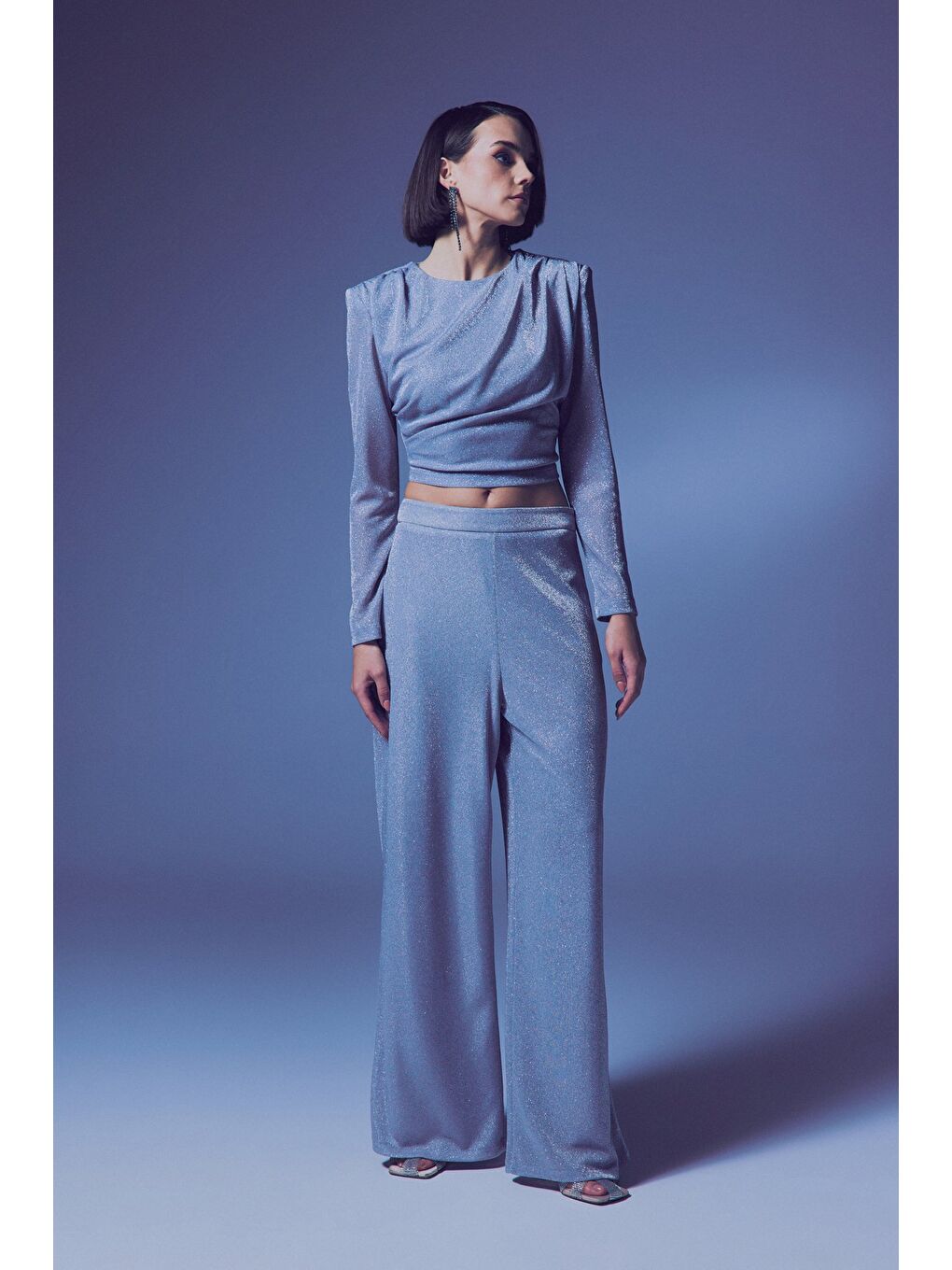 Gri Simli Salaş Pantolon - Gümüş-3