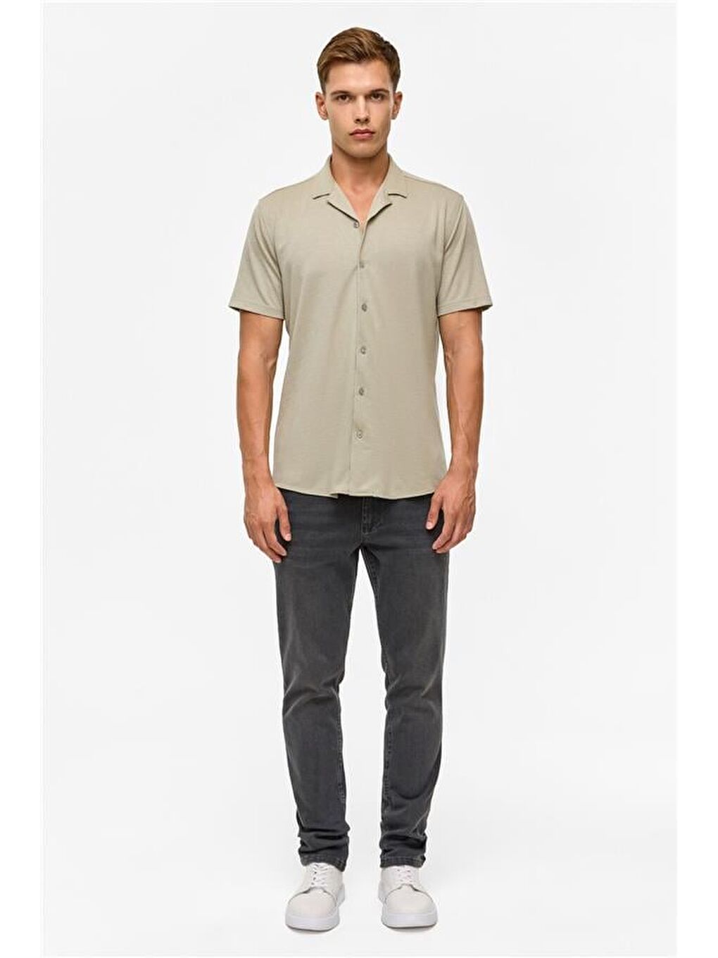 Koyu Haki Slim Fitilli Apaş Yaka Gömlek-6