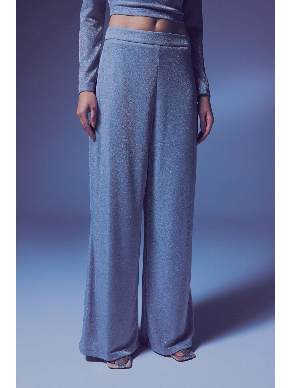 Gri Simli Salaş Pantolon - Gümüş-4