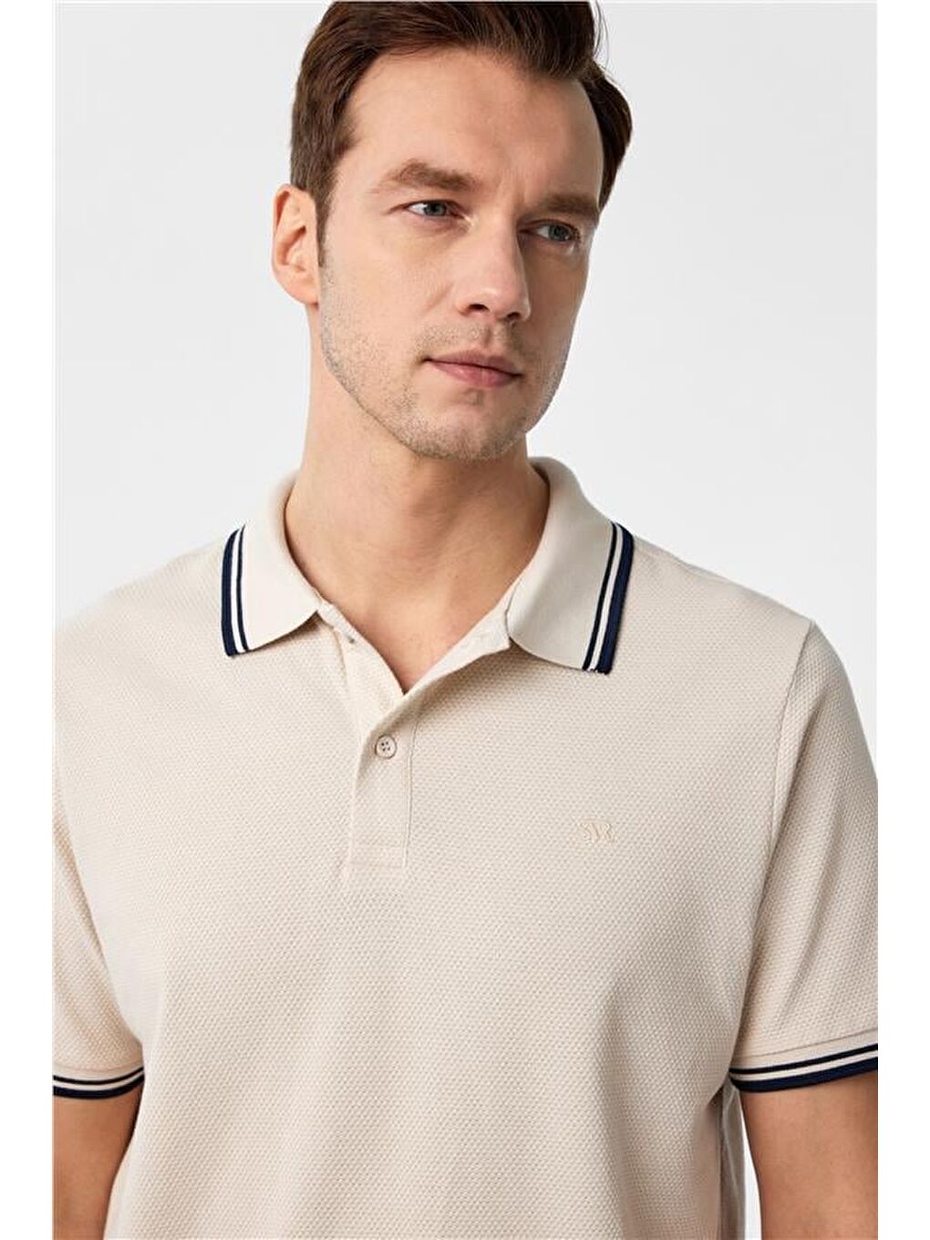 Bej Regular Armürlü Polo Yaka Tişört-1