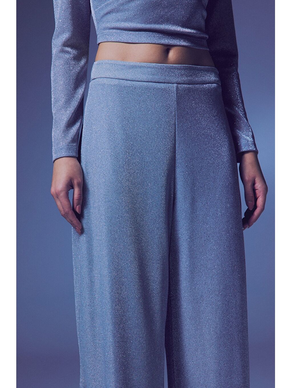 Gri Simli Salaş Pantolon - Gümüş-5