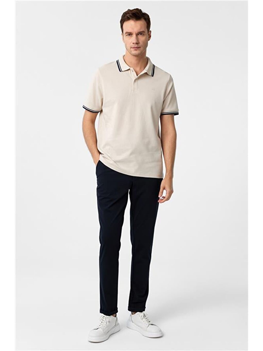 Bej Regular Armürlü Polo Yaka Tişört-4