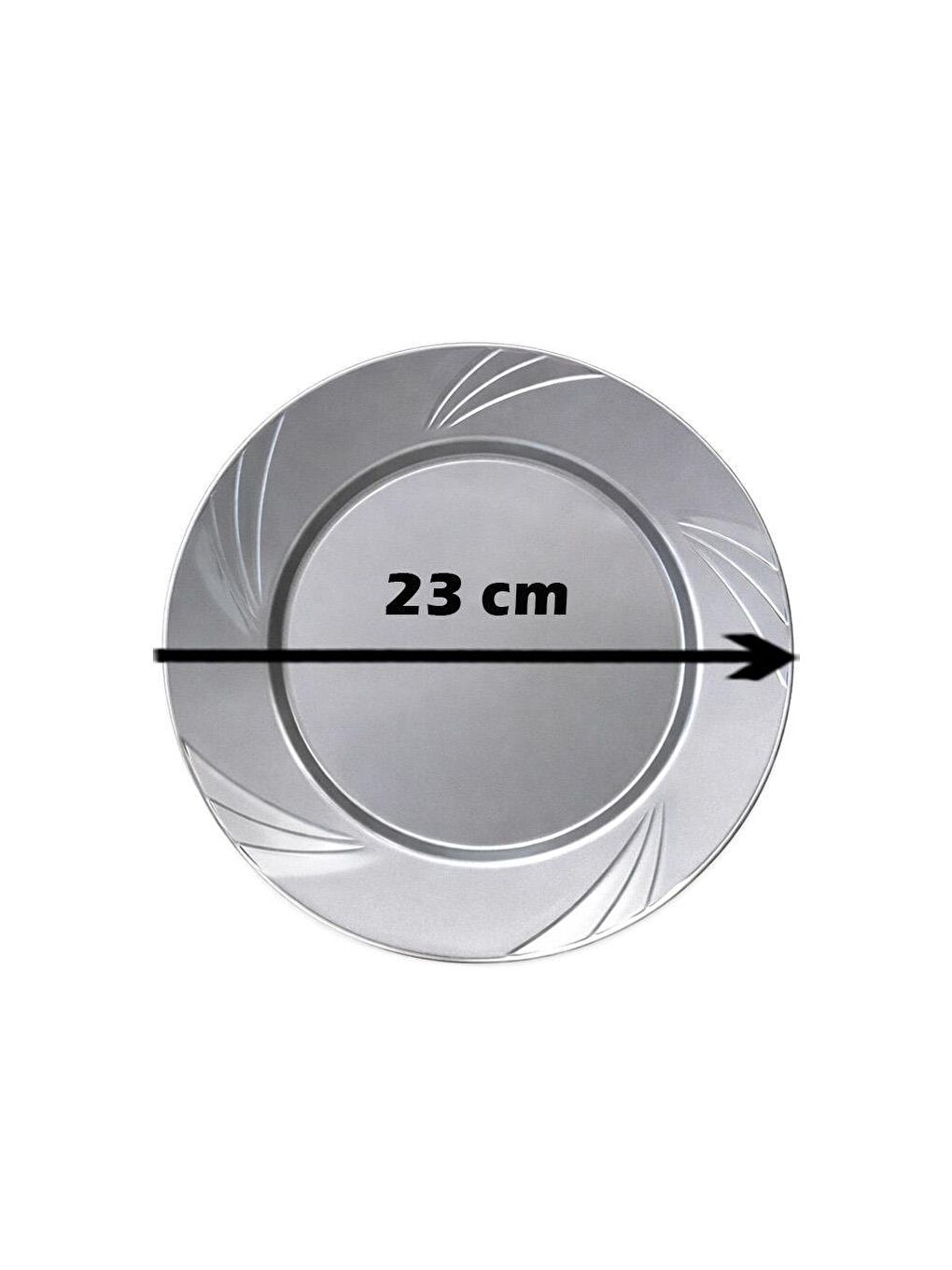 Gri Lüks Plastik Mika Tabak 6'lı 23 Cm Gümüş-2