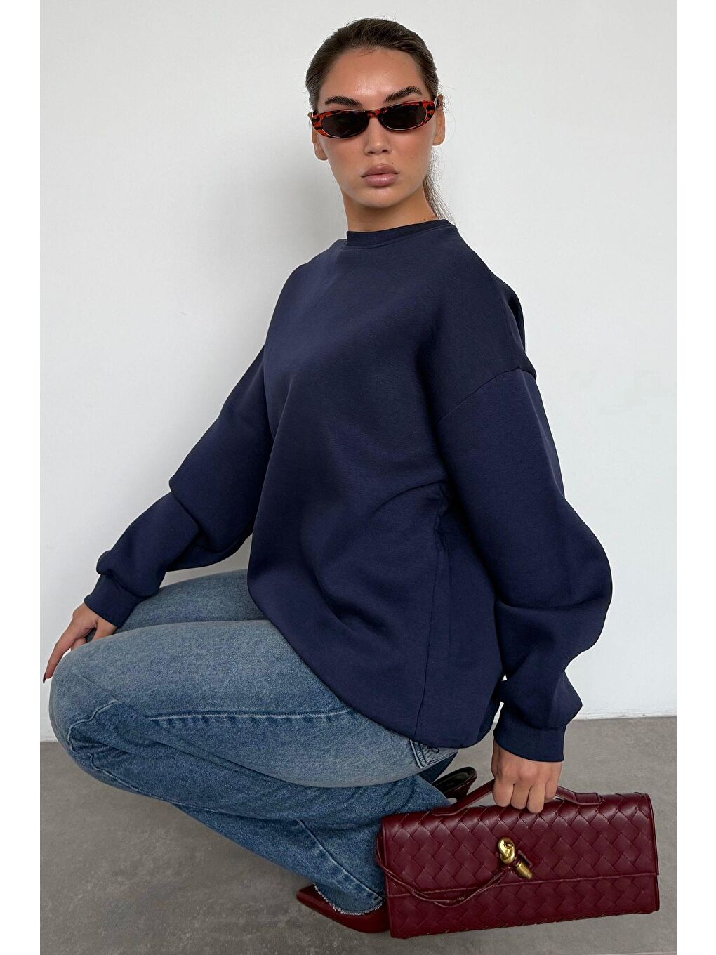 Lacivert Bisiklet Yaka Basic Sweatshirt Mg1559-5