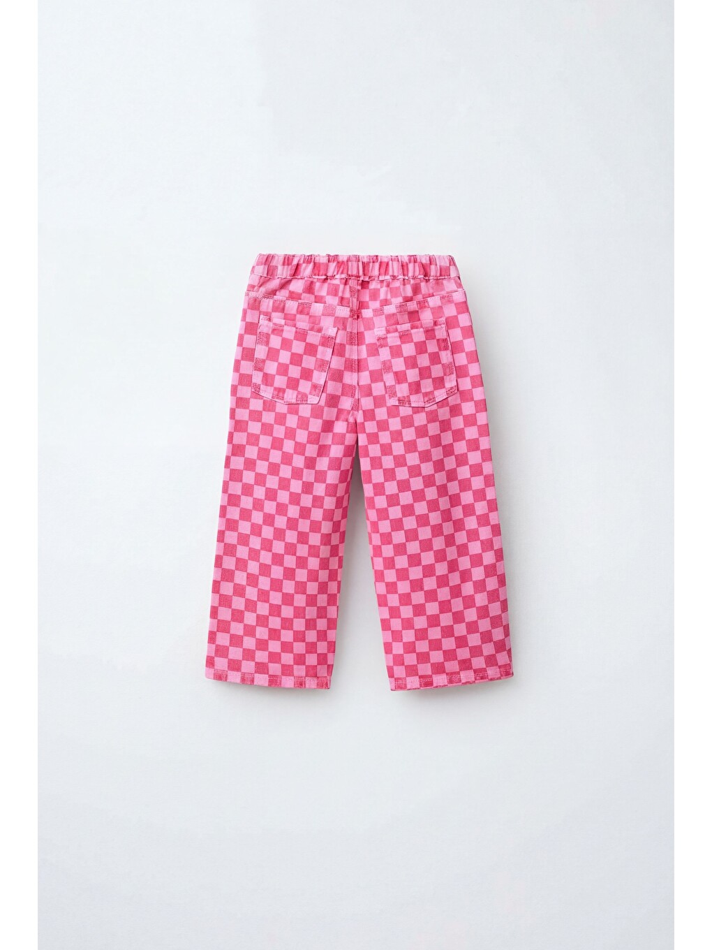 Kız Çocuk Pamuklu Pembe Kare Desenli Pantolon-1