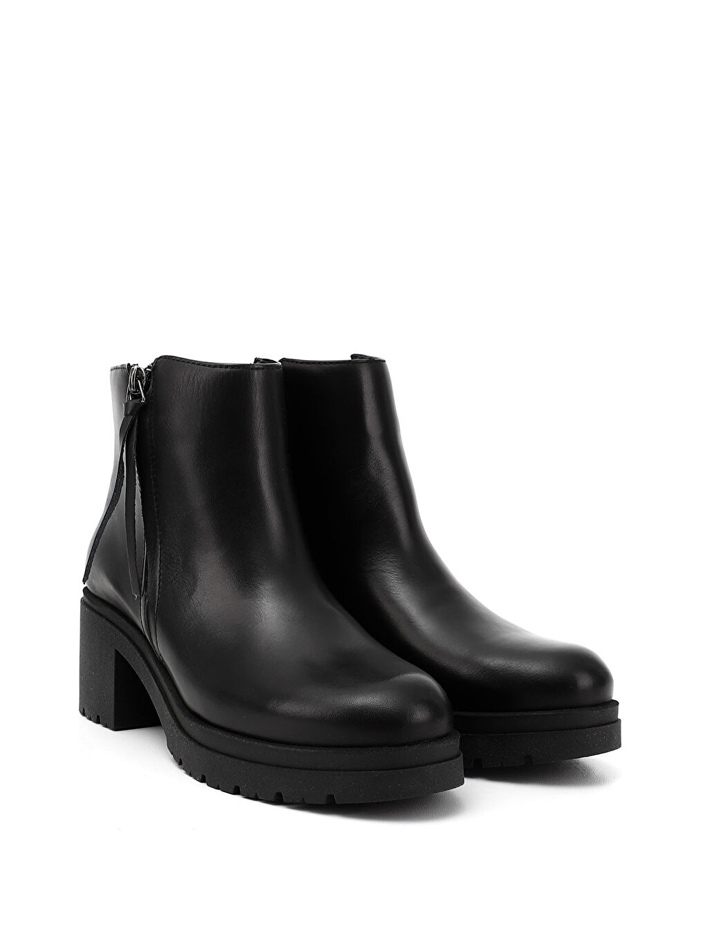 Mor Kadın ZÜMRÜT-SİYAH Fermuarlı Kalın Topuklu Hakiki Deri Bot-1