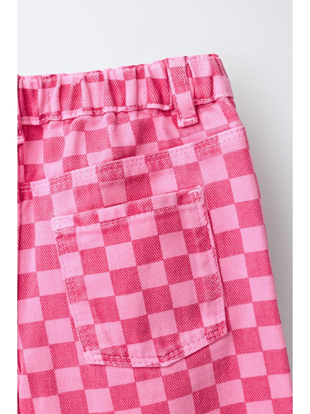 Kız Çocuk Pamuklu Pembe Kare Desenli Pantolon-2
