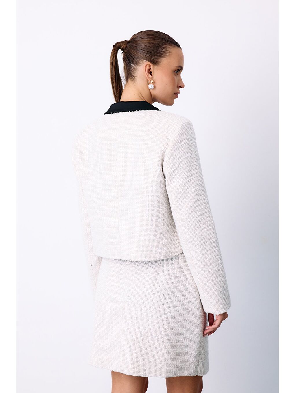 Bej Bisiklet Yaka Kısa Ceket - Taş-1