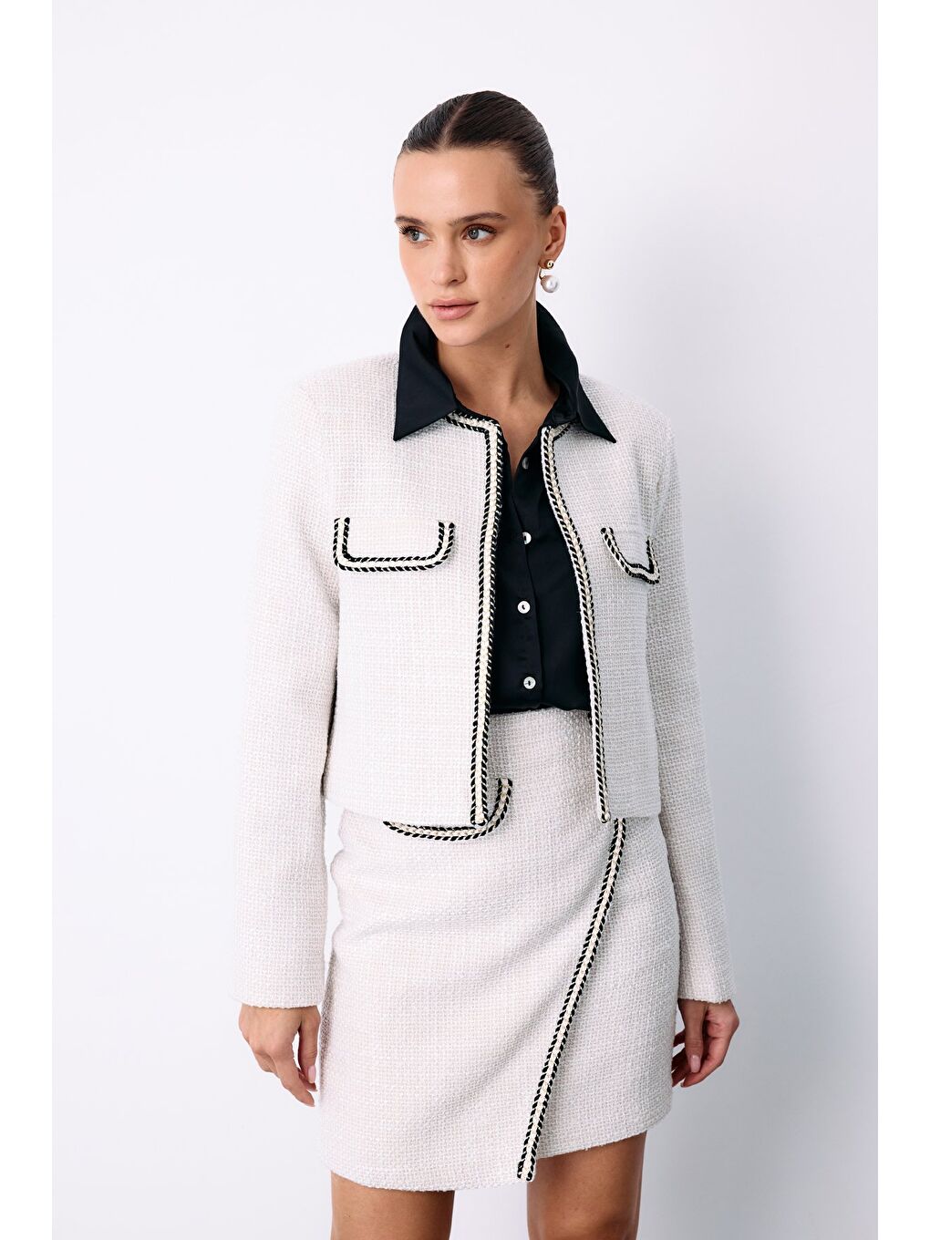 Bej Bisiklet Yaka Kısa Ceket - Taş-3