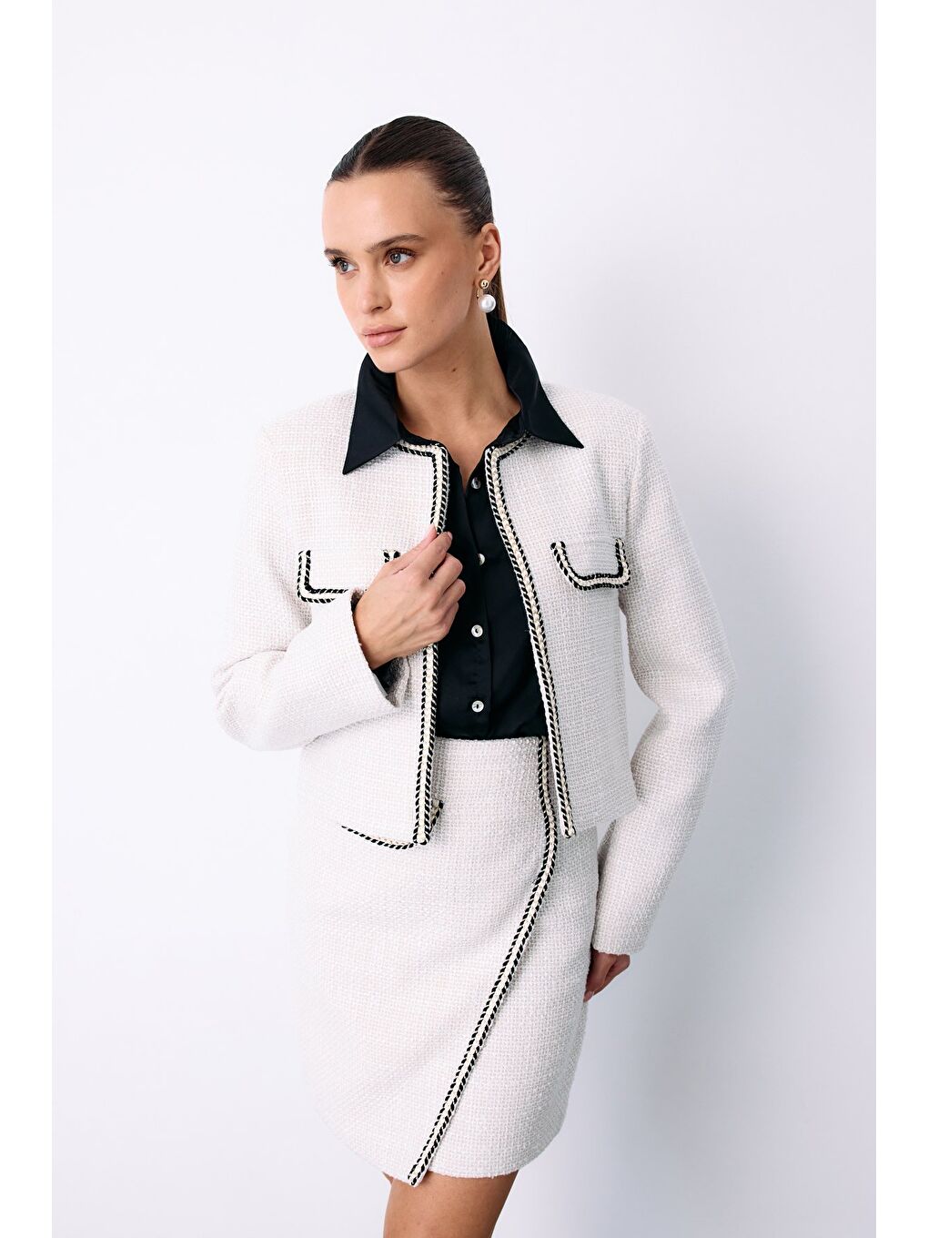 Bej Bisiklet Yaka Kısa Ceket - Taş-4