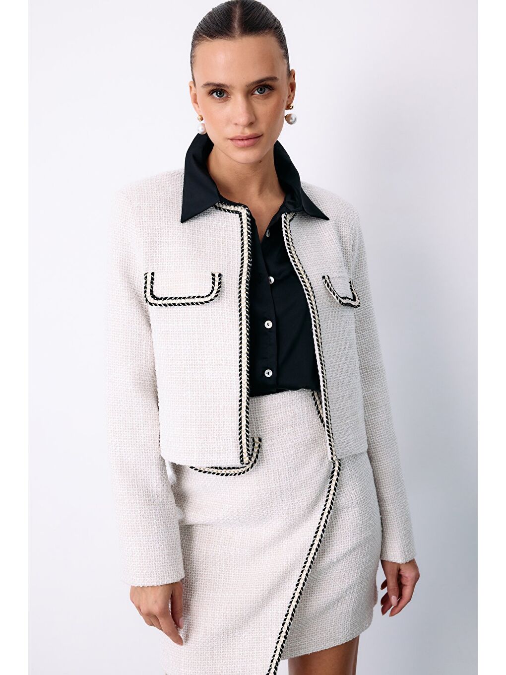 Bej Bisiklet Yaka Kısa Ceket - Taş-5