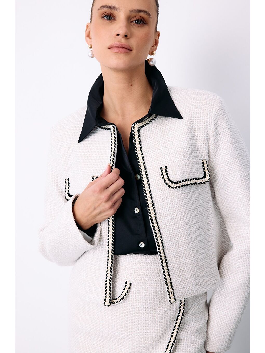 Bej Bisiklet Yaka Kısa Ceket - Taş-6