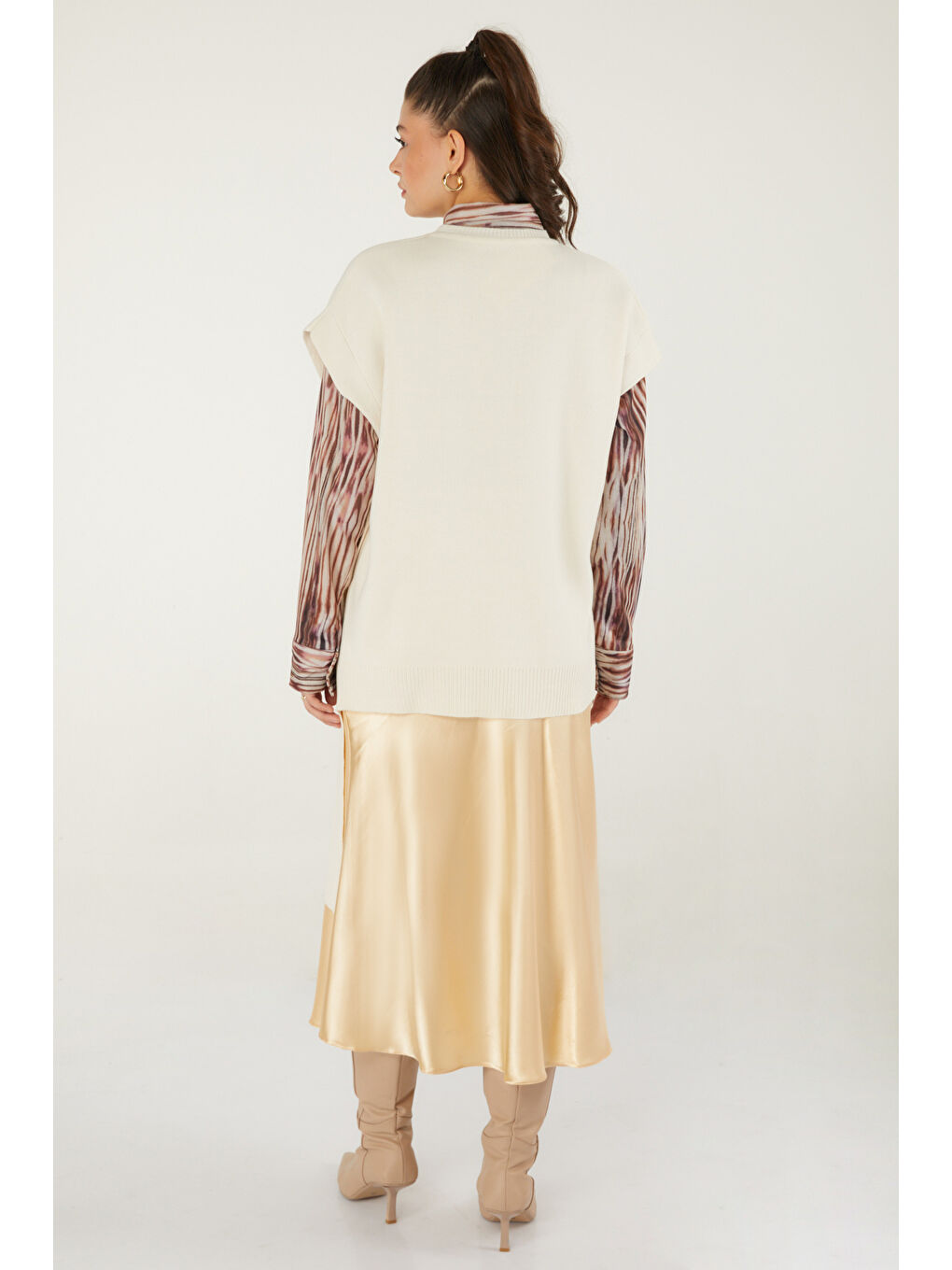 Bisiklet Yaka Kadın Bej Yandan Bağlamalı Kazak - 26502-4