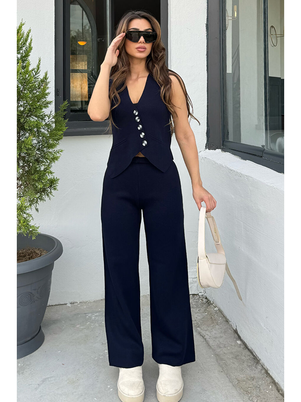 Lacivert Yelek Pantolon Triko İkili Takım