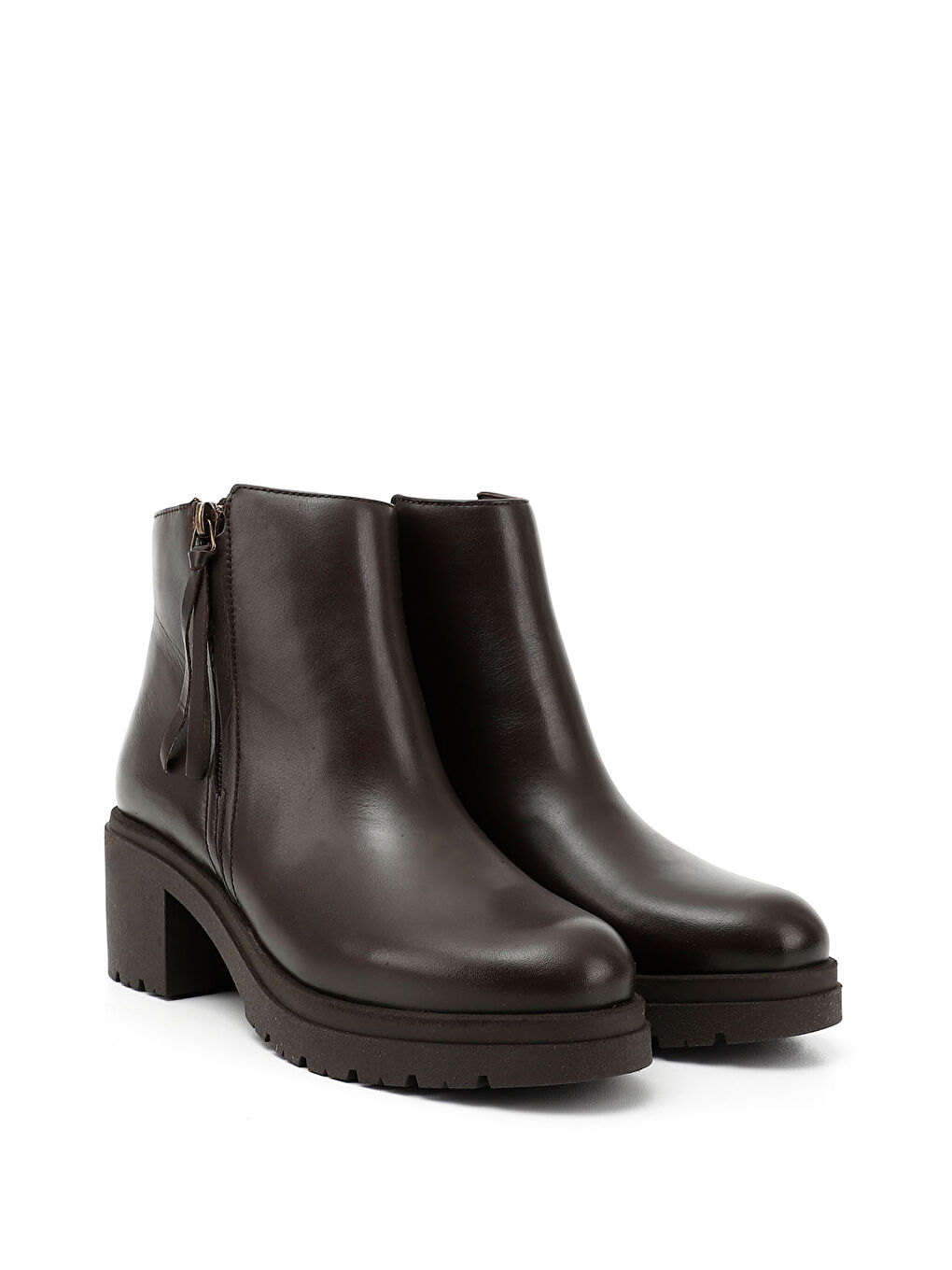 Kahverengi Kadın ORTA KAHVERENGİ Fermuarlı Kalın Topuklu Hakiki Deri Bot-1