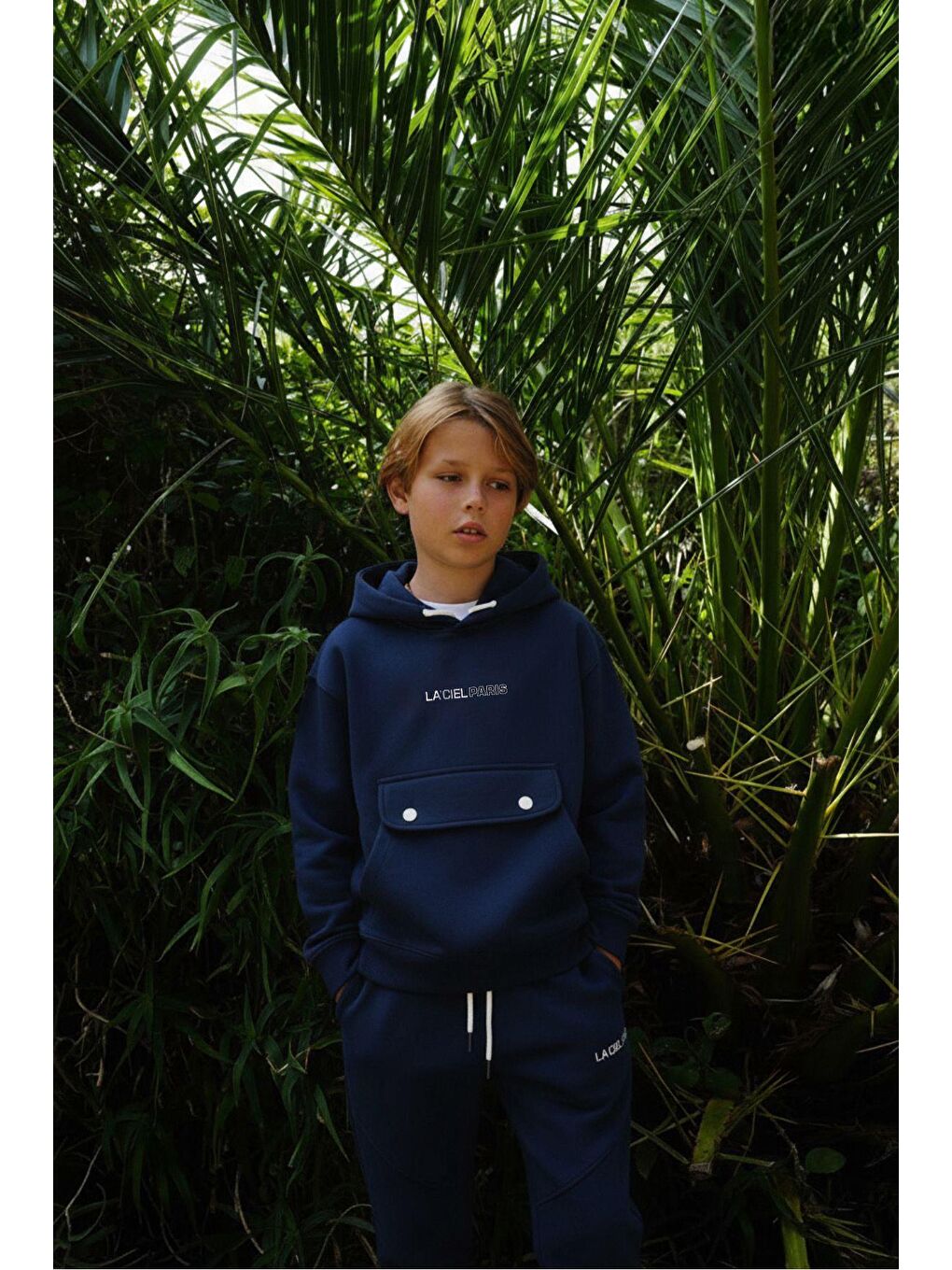 Erkek Çocuk Pamuklu Lacivert Kapüşonlu Baskılı Eşofman Takımı